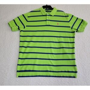 POLO RALPH LAUREN Mens XL Shirt Green Blue Pique Cotton Pink Pony Bright